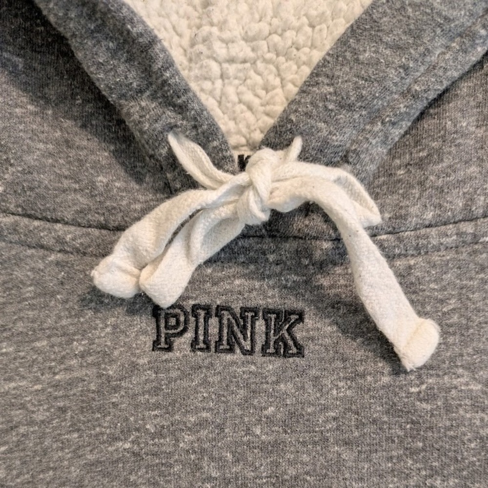 Victoria's Secret Pink Soft Fleece‎ Lined Hood Pullover Hoodie Gray Camo Logo S